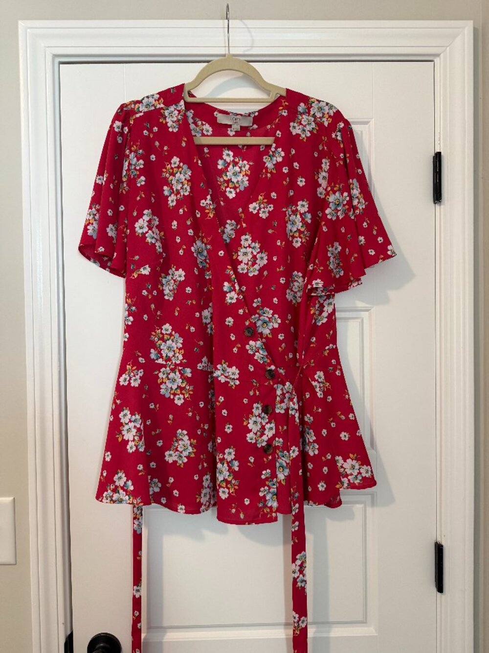 Loft PLUS Red Wrap Blouse, Size 18